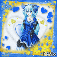 Contest.......Anime Girl: blue & yellow - Бесплатный анимированный гифка