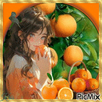 Fille manga et fruits - Безплатен анимиран GIF