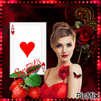 Woman with a heart card GIF animé
