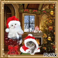 Joyeux chat de Noël - GIF animé gratuit