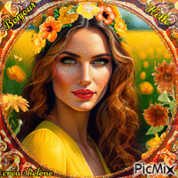 concours : Portrait de femme en orange et jaune - 無料のアニメーション GIF