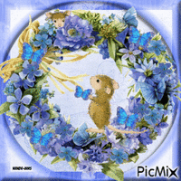 Mice-flowers-wreath-purple GIF animata