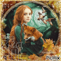 Autumn girl with fox