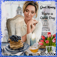 Good morning. Have a Great day. Pancake breakfast - Ücretsiz animasyonlu GIF