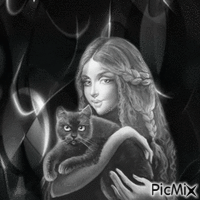 woman and cat - GIF animasi gratis