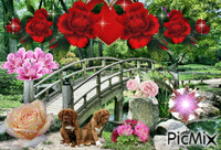 petit pont en fleurs animerad GIF