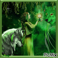 Fée et loup vert