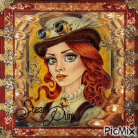 Steampunk portrait woman fantasy brown orange - Ingyenes animált GIF