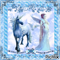 angel and unicorn in blue animuotas GIF