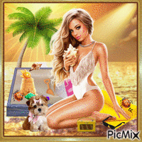 Woman in sandbox for the summer - Free animated GIF