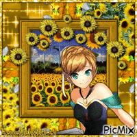 {♦☼♦}Anime Anna in Sunflowers{♦☼♦} - Free animated GIF