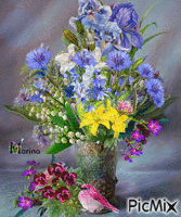 Bouquet of flowers and birds - Gratis geanimeerde GIF