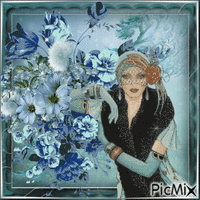Woman and flowers ... animuotas GIF