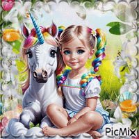 Enfant avec la Licorne animovaný GIF