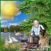 stary człowiek i pies - 無料のアニメーション GIF