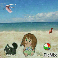Baby Girl's Beach Day - GIF animé gratuit