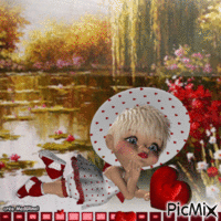 une poupée relaxe parmi les fleurs 动画 GIF