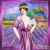 " Femme vintage dans un champ de lavandes " - 無料のアニメーション GIF