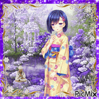 Contest... Anime Girl in a Kimono - GIF animasi gratis
