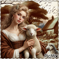 Woman with sheep GIF animé