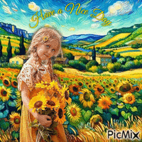 Have a Nice Day Girl, Sunflowers and Butterflies - GIF animé gratuit