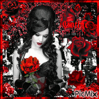 Gothic woman in black, red and white - Free animated GIF