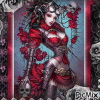 gothic woman with roses - Ilmainen animoitu GIF