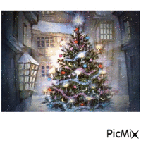 Glittering Christmas Tree Outside анимированный гифка