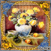 Art - Bouquet de roses jaunes animovaný GIF