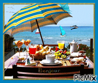 déjeuner au bord de la mer - Ingyenes animált GIF