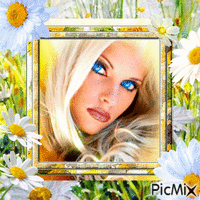 blue eye blonde with daisies - GIF animé gratuit