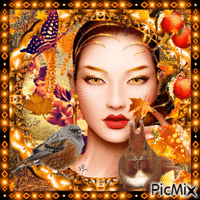 Portrait of a fantasy woman - Orange tones - GIF animasi gratis