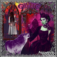Gothic girl with wolf (contest) - GIF animado grátis