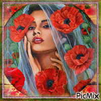 WOMAN AND POPPIES - Free animated GIF