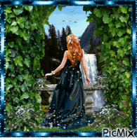 She's looking at the waterfall. - GIF animado grátis