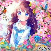 Manga with flowers GIF animasi