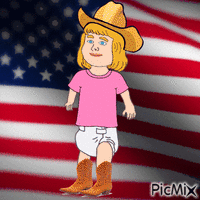 Western baby in front of American flag GIF animé