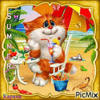 Summer- chat 😺 la plage - GIF animé gratuit