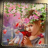 La petite fille et les fleurs - GIF เคลื่อนไหวฟรี