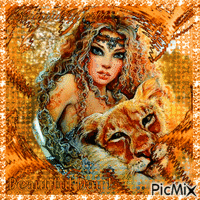 Woman and Lion - Δωρεάν κινούμενο GIF