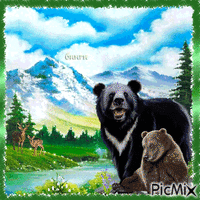 Landscape. Bear. Spring - GIF animado gratis