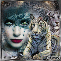 Donna con tigri GIF animé