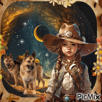 Portrait of a little girl with her dog - Free animated GIF