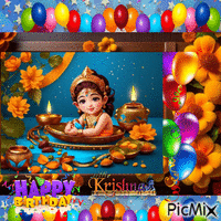 Alles Gute zum Geburtstag Krishna! - GIF animado grátis