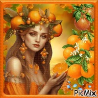 Femme avec des oranges et une touche de bleu. - Animovaný GIF zadarmo