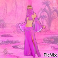 Pink genie in desert animasyonlu GIF