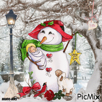 Jesus-winter-snowman-christmas animeret GIF