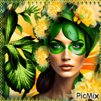 Portrait femme en vert et jaune...concours - Free animated GIF