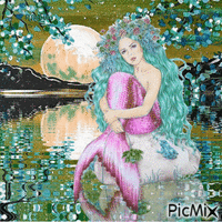 A mermaid sitting on a rock-contest - Безплатен анимиран GIF