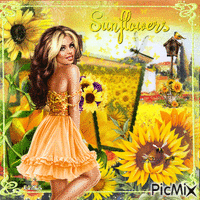 Woman with Sunflowers - Free animated GIF
